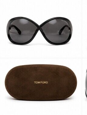 Tom Ford Black Oversized Round Women's Sunglasses with Gold T Detail